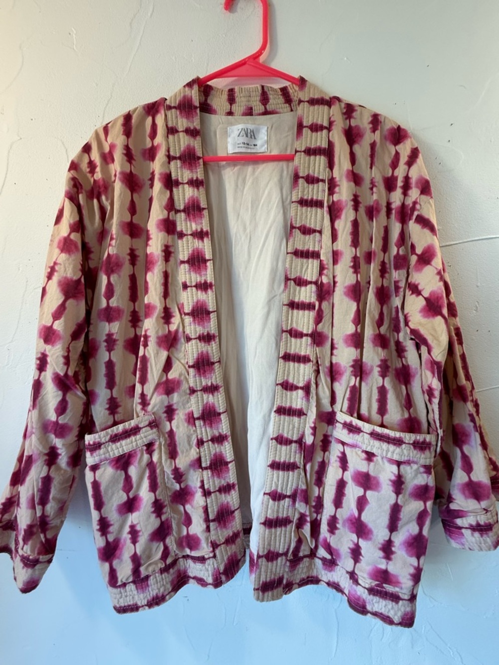 ZARA MAGENTA PINK CREAM TIE DYE KIMONO KIDS SZ 13/14